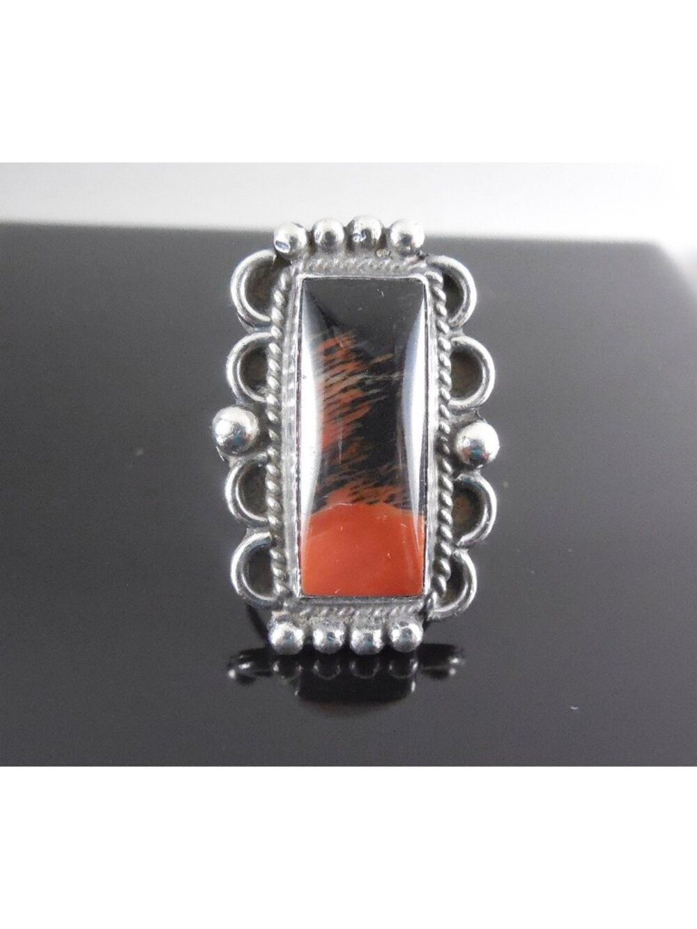 Vintage Southwestern Mahogany Obsidian Silver Statement Ring 11.9g Size 7, 11.9g